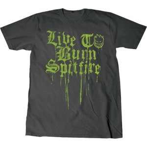  Spitfire T Shirt Live 2 Burn Drips [Large] Charcoal/Green 