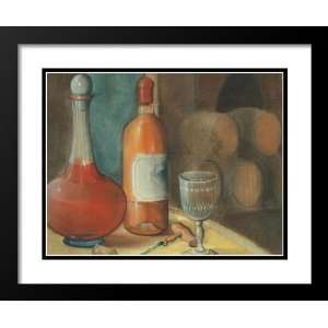 Jose Gomez Framed and Double Matted Art 25x29 Wine Bottle With Glass 
