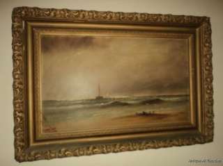 ANTIQUE 19C SEASCAPE Marine Original Oil Painting Signed A.C. S 