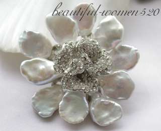 Noblest 45MM lamina white keshi reborn pearl pendant / brooch