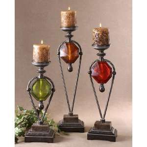  Uttermost Kalika Candleholders in Red and Green (Set of 3 