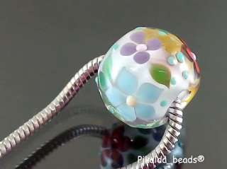 PIKALDAhandmade lampwork 1glass big hole charm beads flower blossom 