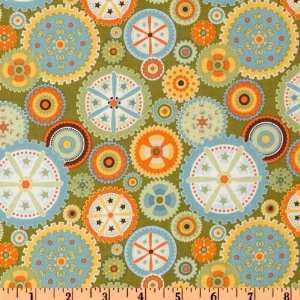    Wide Mod Tod Gears Green Fabric By The Yard Arts, Crafts & Sewing