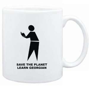 Mug White  save the planet learn Georgian  Languages  