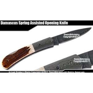  Damascus Steel Pocket Knife Hunting Folder w/ Bone Handle 