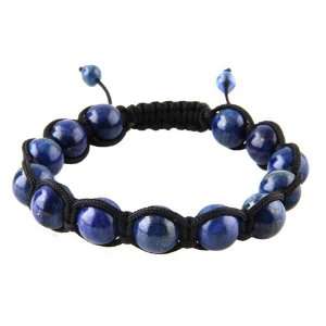  Lapis Bead Knotted Bracelet in Black String   Bead Size 