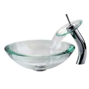 Clear 19mm thick Glass Vessel Sink and Waterfall Faucet C GV 150 19mm 