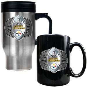 Pittsburgh Steelers AFC Champ 16oz Stainless Travel Mug & 15oz Black 