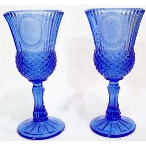 Vintage AVON Fostoria Cobalt Blue Glass Goblet Candleholders George 