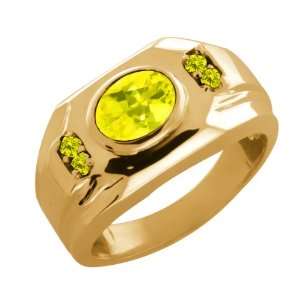   68 Ct Oval Canary Mystic Topaz and Canary Diamond 18k Yellow Gold Ring