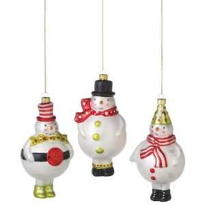  Set of 6 Jolly Fun Snowman Glass Christmas Tree Ornaments 