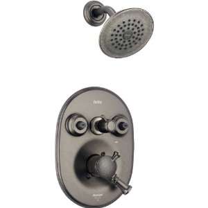   Aged Pewter 1 Handle Shower Faucet with Rain Showerhead T18240 PTXO