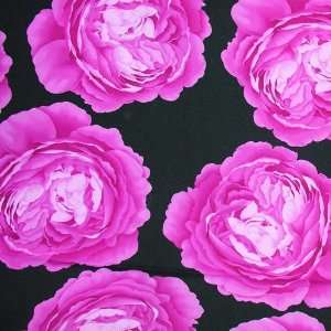  60 Wide Matte Jersey Bold Roses Black Fabric By The Yard 