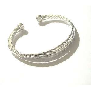 Adjustable Magneitc Bracelet Silver Overlay with Double Rope Design