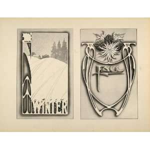  1910 Print Design Template Art Nouveau Snow Winter Fall 