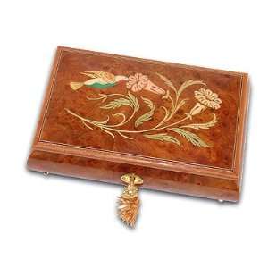   Hand Inlaid Wooden Humming Bird Musical Jewelry Box 