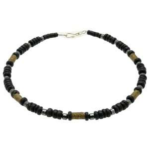 Surf Style Coco Wood Bead, Hematite & Cord Necklace   D