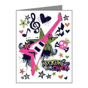  Note Cards (10 Pack) Rocker Chick   Pink Guitar Heart and 