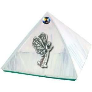  2 inch Art Glass Pyramid Box Angel White (each)