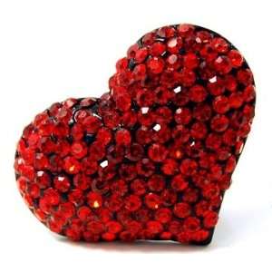 Glamorous Heart Shaped Cocktail Fashion Statement Ring Covered in Red 