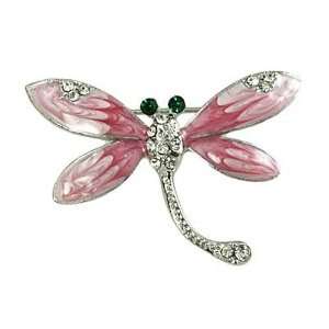  Silvertone Pink Crystal Dragonfly Brooch Pin Jewelry