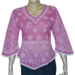  Summer Tops for Women Cotton Chikan Embroidered Size M Clothing