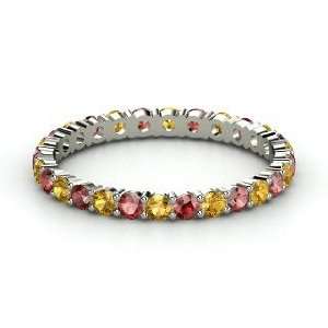Rich & Thin Eternity Band, 14K White Gold Ring with Citrine & Red 