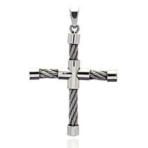  Stainless Steel Cable Cross Pendant (2.18 x 1.79 