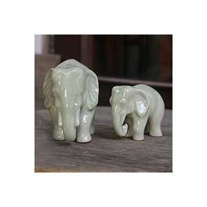   Celadon ceramic statuettes, Lovely Family (pair)