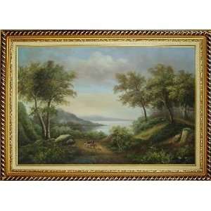  Beautiful Lakeside Landscape Oil Painting, with Linen 