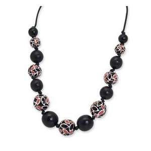    tone Black and Coral Hamba Wood Circle Wax Cord Necklace Jewelry