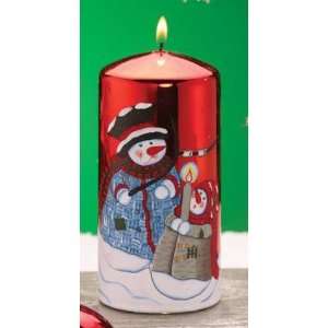 Pack of 4 Holiday Cheer Metallic Snowman Christmas Pillar Candles 6 