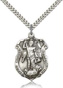 Heavy 8 gram Sterling Silver St st. Saint Michael Badge Pendant Charm 