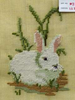 VINTAGE PRE WORKED NEEDLEPOINT CANVAS TAPESTRIES (RABBITS) BY POMAN 