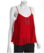 Free People hot cherry crepe pleated ribbon front cami style 