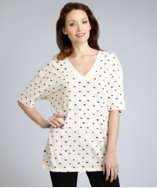Cynthia Rowley cream spotted cotton v neck oversize t shirt style 