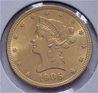 USA 10 GOLD DOLLARS COIN, CORONET 1906 D UNC SUPERB  