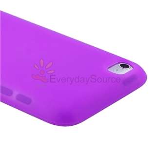 Purple Silicone Gel Skin Soft Case Cover+Privacy Film for iPod Touch 