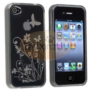 Smoke Flower TPU CASE+PRIVACY SCREEN FILTER+DC Charger for iPhone 4S 4 