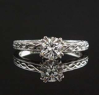 Beautiful Estate Scott Kay Leaf Pattern Hidden Diamond Engagement Ring 