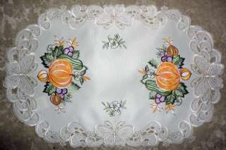 Bountiful Fall Placemat Lace Doily Pumpkin Grapes Butterfly 