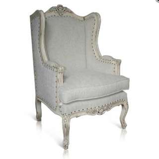   furniture french upholstered white distressed wing chair ottoman
