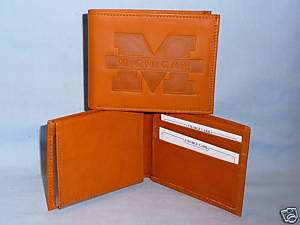 MICHIGAN WOLVERINES Leather BiFold Wallet NEW tan  