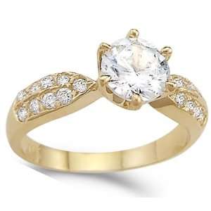  CZ Engagement Ring 14k Yellow Gold Cubic Zirconia Bridal 