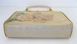 Vtg 50s 60s Rockabilly Plastic Covered Rose Kelly Purse Handbag Lucite 