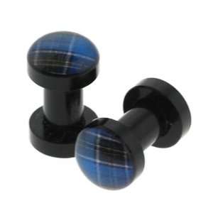  Acrylic Blue Plaid Plugs 6g   Sold as a Pair Jewelry