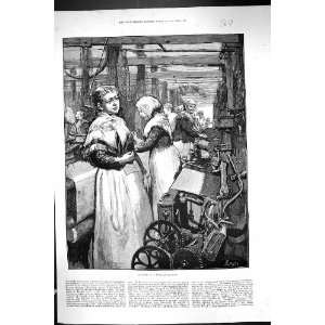  1883 Industry Work Woollen Factory Women Machinery Antique 