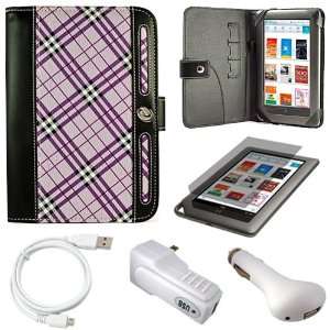 Purple Plaid Durable Stynthetic Leather Case Cover for 