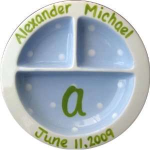 personalized blue and green 3 section plate  Kitchen 