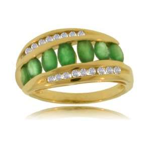  Natural Emerald Diamond Yellow Gold Ring   Channel Set 